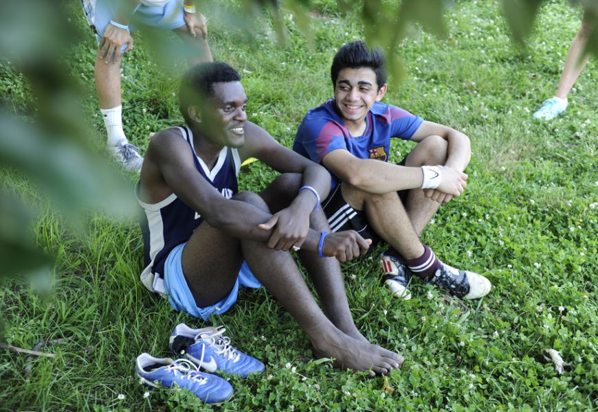 Students from Soccer Without Borders finding common ground