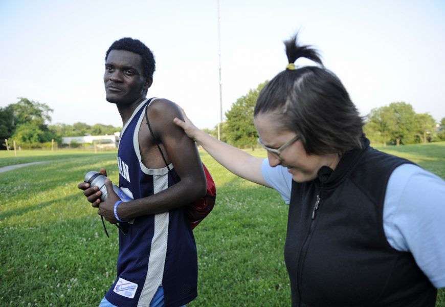 Glory Barongozi and Jill Pardini on the soccer field