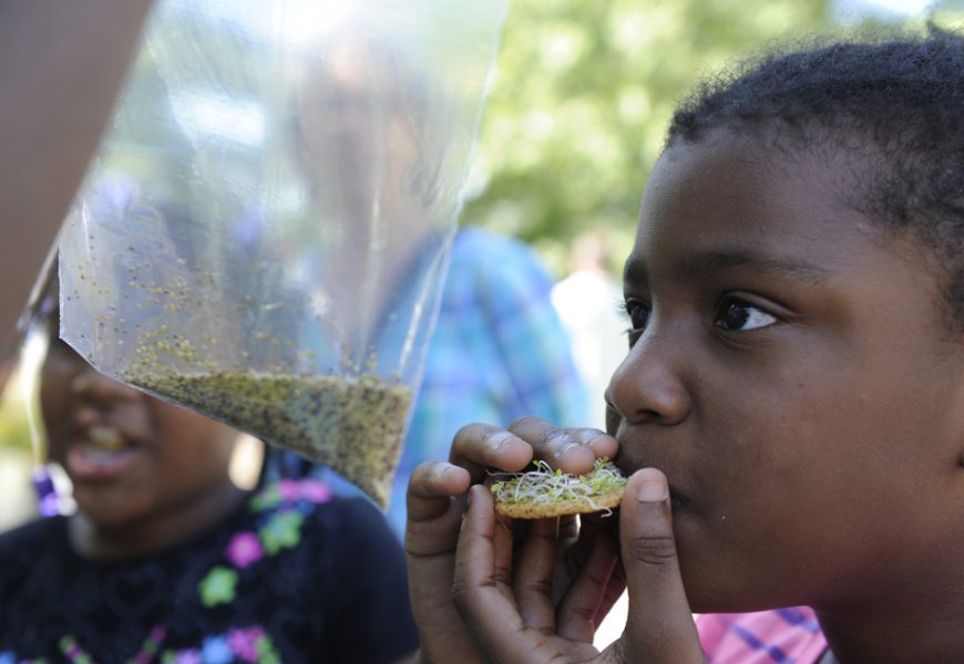 Kids enjoy produce from the Filbert Street Garden